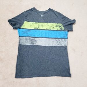 Mossimo Shirt Blue/gray/green Stripe Cotton V-Neck Tee Men's Size Medium
